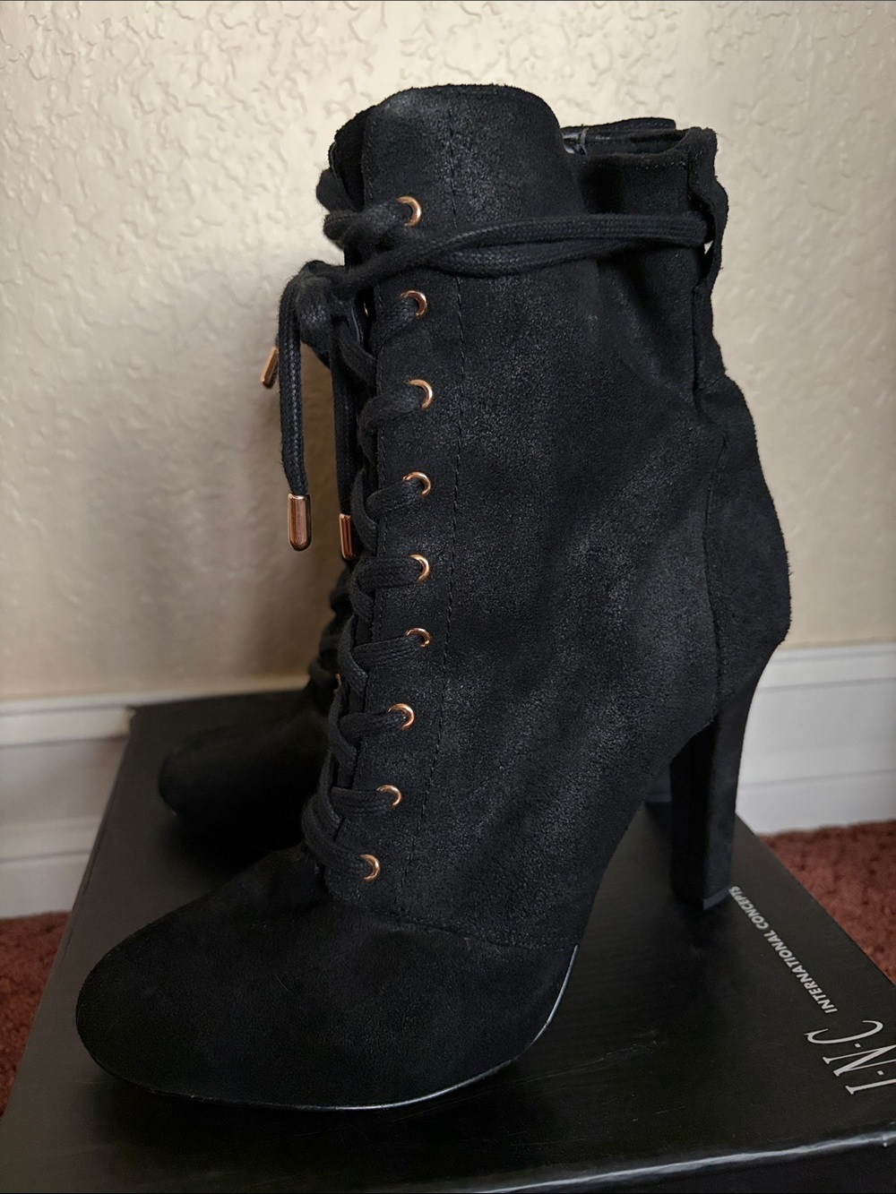 INC International Concepts Black Lace-Up Suede Ankle Boots